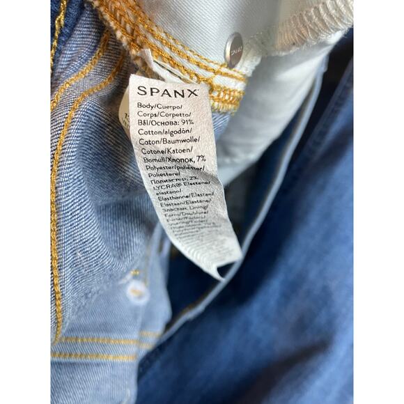 SPANX Vintage Indigo Jeans Flare Large Petite LP Wide Leg Inseam 28" Front Seam - Picture 5 of 9